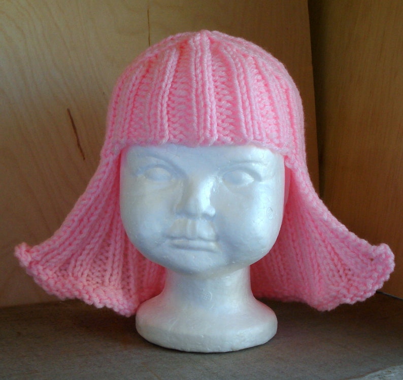 Baby Size Light Pink Hat Hair Knit Wig Baby Wig image 3