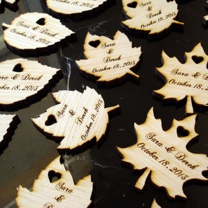 Wood Leaf Wedding Favors Personalized Set of 150 Leaves image 1