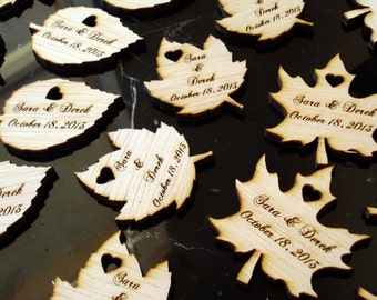 Wood Leaf Wedding Favors Personalized Set of 150 Leaves