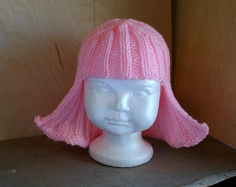 Baby Size Light Pink Hat Hair Knit Wig Baby Wig