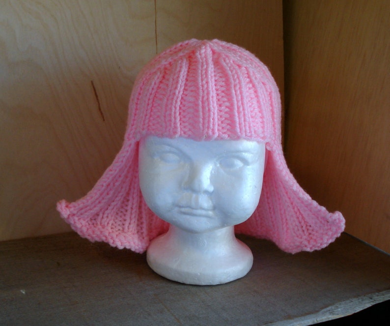 Baby Size Light Pink Hat Hair Knit Wig Baby Wig image 1