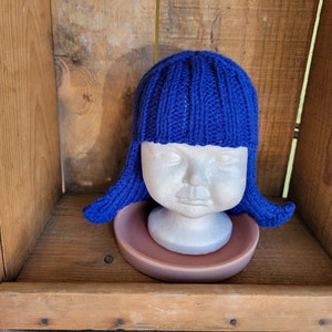 Baby Size Blue Hat Hair Knit Wig Baby Wig Yarn Hair