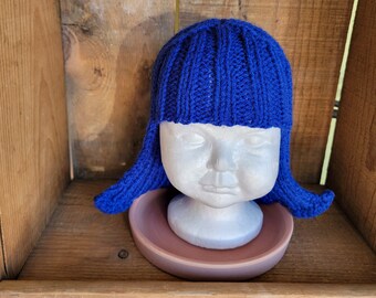 Baby Size Blue Hat Hair Knit Wig Baby Wig Yarn Hair
