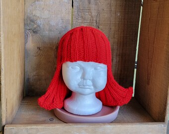 Baby Size Red Hat Hair Knit Wig Baby Wig Yarn Hair