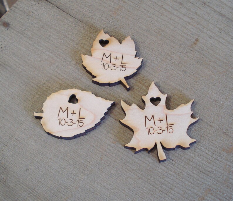 Wood Leaf Wedding Favors Personalized Set of 30 image 3