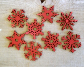 Large Red Wood Snowflake Ornaments Christmas Tree Ornaments Red Snowflakes