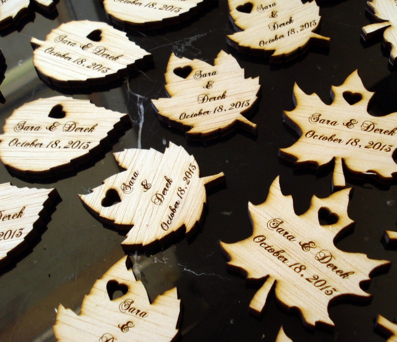 60 Wood Leaf Wedding Favors Personalized Wood Leaves image 5