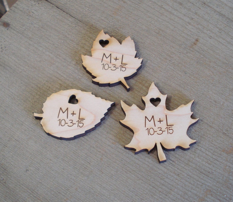 60 Wood Leaf Wedding Favors Personalized Wood Leaves image 1