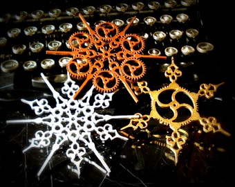 Steampunk Snowflakes Mixed Metal finishes Christmas Ornaments Steampunk Ornaments
