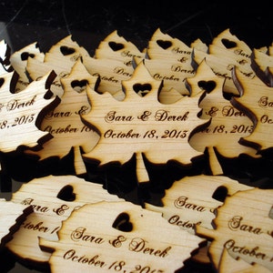 Wood Leaf Wedding Favors Personalized Set of 150 Leaves image 3