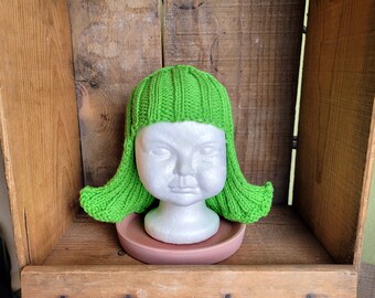 Baby Size Bright Green Hat Hair Knit Wig Baby Wig Green Wig Halloween Costume