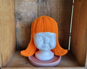 Baby Size Bright Orange Hat Hair Knit Wig Baby Wig Halloween Costume