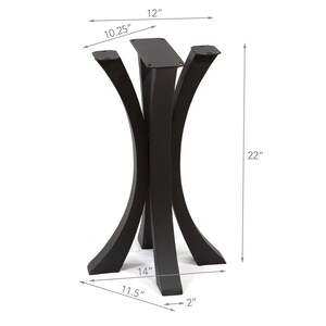 Pode incluir: Base de mesa preta com um design moderno. A base tem 55,88 cm de altura, 30,48 cm de largura e 35,56 cm de comprimento. A base tem um design de pernas curvas e &eacute; feita de metal.