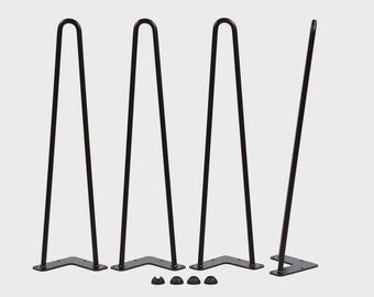 22"H, Heavy Duty 2-Rod Hairpin Legs, Black Powder Coated, Set of 4