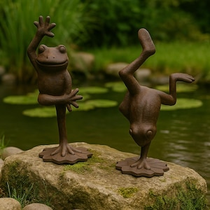 Rustic Yoga Frog Sculpture Set | Playful Iron Frog Garden Statues | Outdoor Decor & Gift Idea | Whimsical Yard Ornament for Nature Lovers.