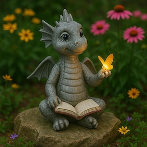 Large Gothic Dragon Garden Statue | Enchanted Lawn Ornament | Mystical Mythical Dragon Yard Art Decor | Fantasy Resin Outdoor Sculpture.