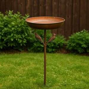 Rustic Metal Bird Bath with Stand | Faded Style Garden Decor | Vintage Garden Decor for Outdoor Bird Lovers | Antique Lawn Accent.