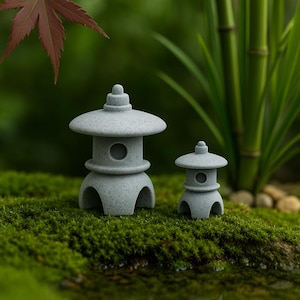 Miniature Small Zen Style Stone Lamp with Three Holes – Garden Statue, Fairy Garden Supplies, Japanese Decor, Terrarium Accessories, Bonsai.