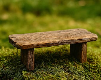 Miniature Wooden Bench | Fairy Garden Chair | Resin Park Bench Figurine | Bonsai or Terrarium Decor | Dollhouse Outdoor Accessory.