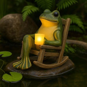 Solar Frog Garden Statue with Light | Cute Outdoor Yard Decor | Solar Lawn Ornament | Funny Garden Gift for Frog Lovers | Patio Accent.