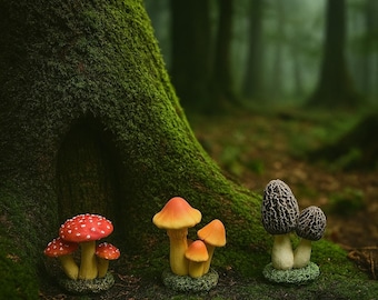 Miniature Mushroom Figurines | Tiny Fairy Garden Accessories | Resin Mushrooms for Terrarium or Bonsai | DIY Landscape & Lawn Decor.
