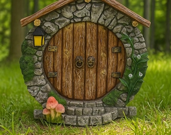 Miniature Fairy Door for Tree – Gnome Elf House Figurine, Yard Art Garden Sculpture, Outdoor Fairy Garden Decor, Whimsical Statue