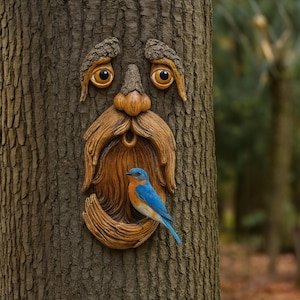 Tree Face Garden Decor – Tree Hugger Bird Feeder – Outdoor Tree Decorations – Magical Garden Sculpture – Yard Art Gift for Dad.