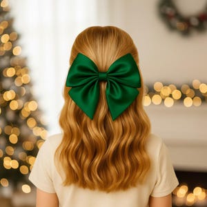 Dark Green Large Satin Hair Bow Oversized Hair Accessory Statement Hair Bow Clip Formal Hairpiece for Women Girl Special Occasion Custom Bow