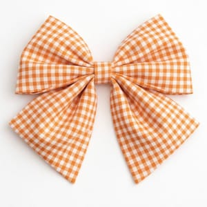 Orange Gingham Bow Hair Clip Large Size Cotton Material Plaid Pattern Cottagecore Aesthetic Rustic Style Preppy Fashion Autumn Accessory