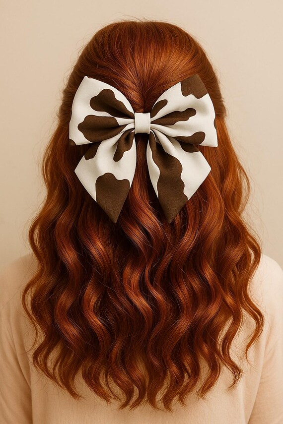 Cow Print Bow French Clip Hair Accessory Western Style Brown  display picture 3
