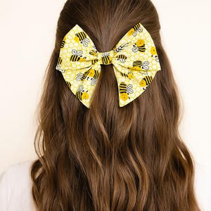 Bumble Bee Bow Yellow Design Hair Piece Spring Collection Bee Theme Girl Accessory Cotton Style Honey Bee Fashion Item Child Wear Summer