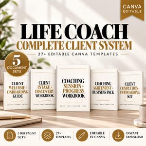 Sistema de coaching de vida para clientes / Más de 27 plantillas editables de Canva / Kit de inicio para negocios de coaching