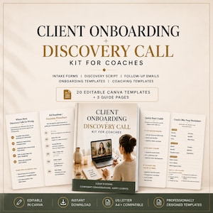 Client Onboarding Kit for Coaches | Intake Form, Discovery Call Script & Canva Templates)