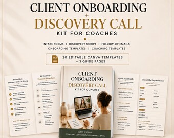 Client Onboarding Kit for Coaches | Intake Form, Discovery Call Script & Canva Templates)