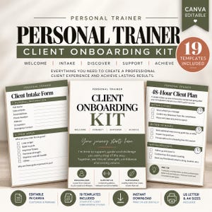 Personal Trainer Client Onboarding Kit | 19 Editable Canva Templates | A4 + US Letter