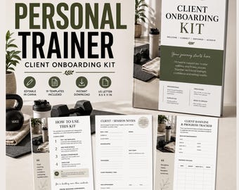 Personal Trainer Client Onboarding Kit | 19 Editable Canva Templates (Digital Download)