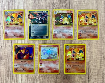 Glurak Bestseller Pokemon Proxy Card Set (7) – Glurak Gold Star Schattenlos 1st Edition und andere – Fan-gemachte Pokémon Karten
