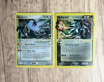 Gold Star Glurak und Rayquaza Proxy Karten im 2er Set - Von Fans hergestellte holografische Pokémon Proxy Karten