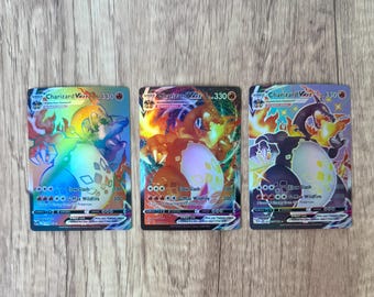 Charizard VMAX Full Holo Set of 3 Pokemon Proxy Card Set (3) – Rainbow VMAX – Fan-Made Pokémon Cards
