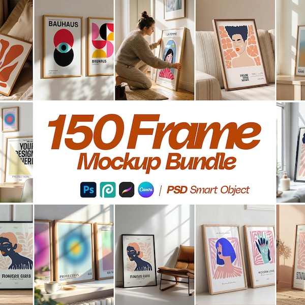 150 Frame Mockup PSD Bundle, Wall Art & Poster Display, Photoshop Smart Object (Digital Download)