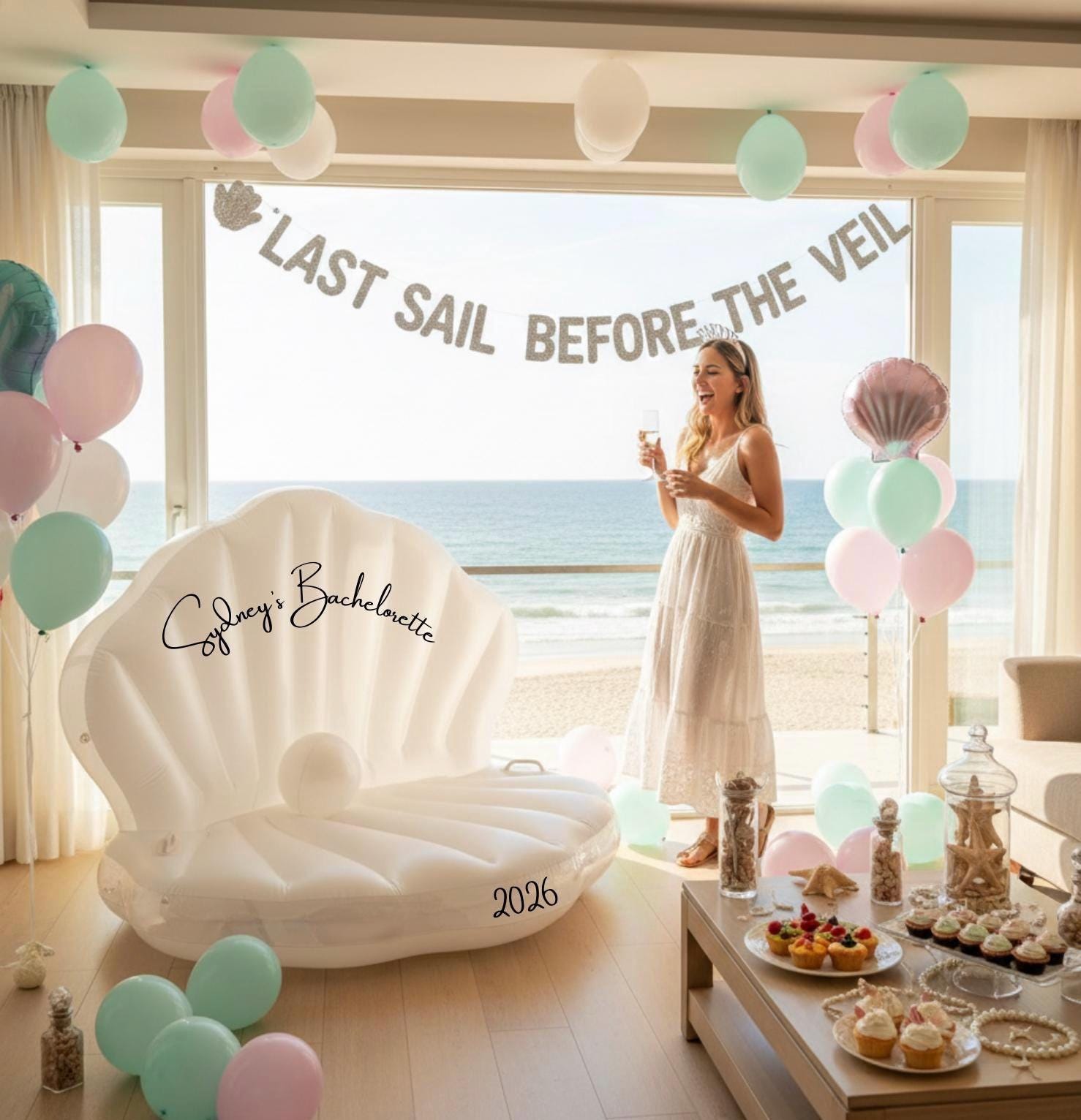 Personalized Clamshell Pool Float with Pearl Ball