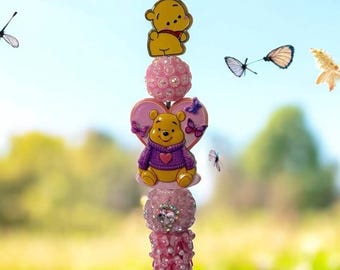 Handmade Beaded Bear Pen: Pink Winnie the Pooh Charm, Glittery Details