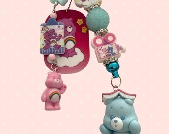 Handmade Super Chunky Care Bear  Keychain.
