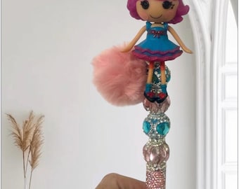 Handmade Lalaloopsy Beaded Pen: Doll, Rhinestones, Fur Pom (Bag Charm)