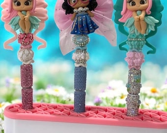 Clay Doll Beaded Pen: Fairy, Princess, Mermaid (Bag Charm)