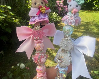 Bolígrafos decorativos con cuentas de personajes de Sylvanian hechos a mano