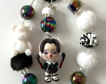 Handmade Skull Panda Keychain.