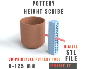 Pottery Height Scribe STL File | Printable Ceramic Mug & Vase Line Height Marker | Digital Download
