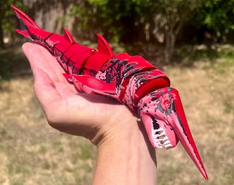 Large 12” Articulated Goblin Shark Toy - 3D Printed Shark Figurine - Posable Deep Sea Creature - Flexible Ocean Animal - Shark Gift Desk Toy