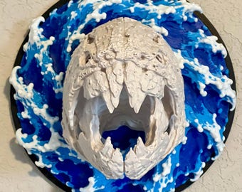 Dunkleosteus Skull Wall Mount - 3D Printed Prehistoric Fish Display - Ocean Splash Fossil Decor - Devonian Predator Paleo Sculpture Gift